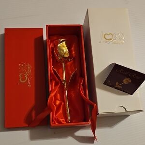 Gold Rose in Red Gift Box